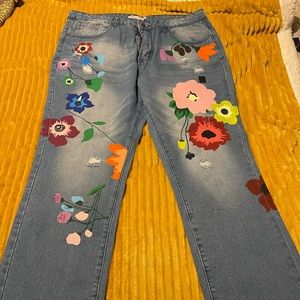 Flower painted jeans
